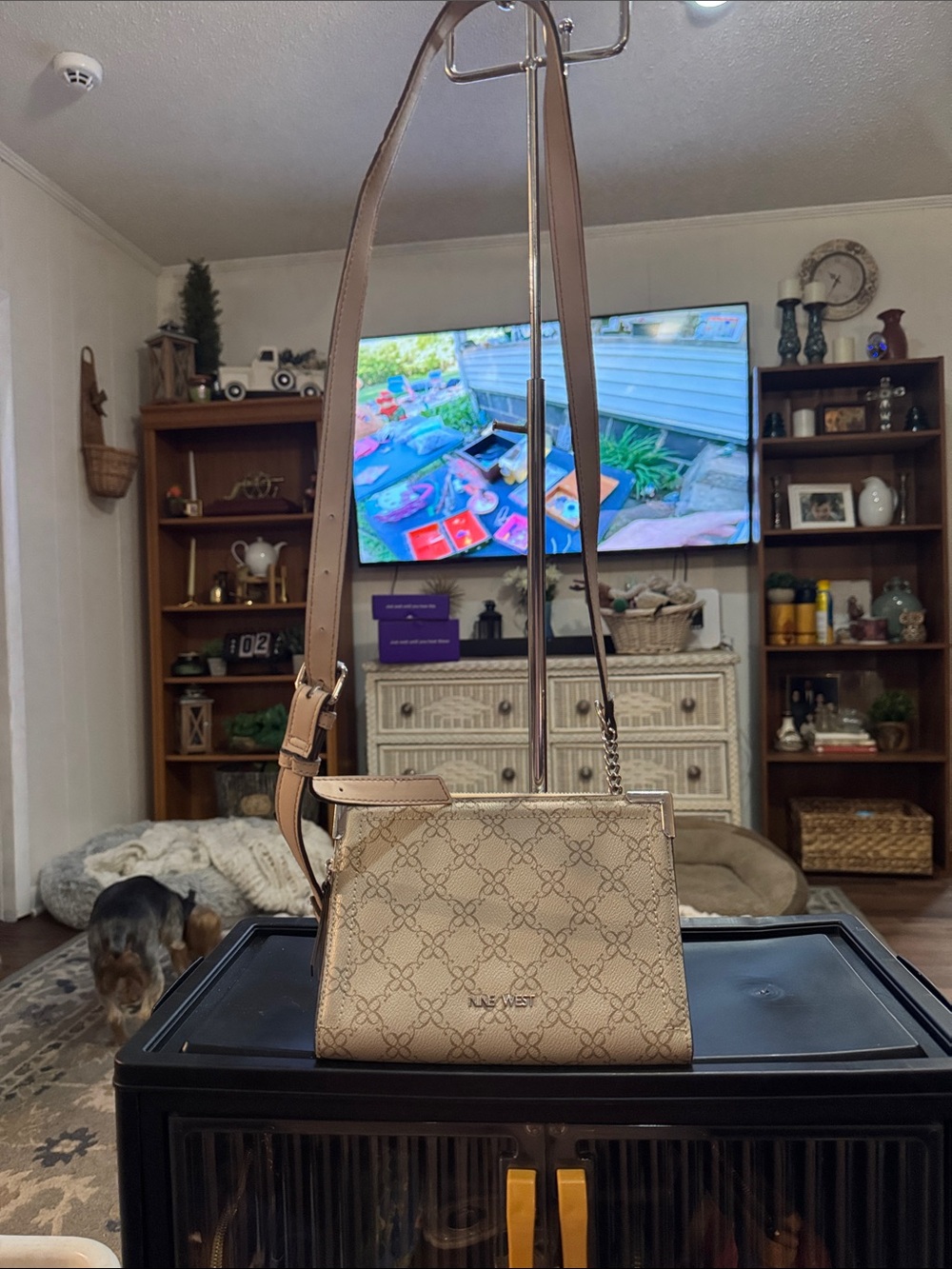 Beige Patterned Nine West Crossbody Shoulder Bag
